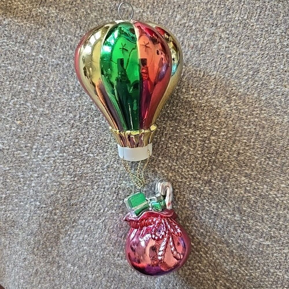 Vintage Silvestri Christmas Tree Ornament Colorful Hot air Balloon Presents 7"